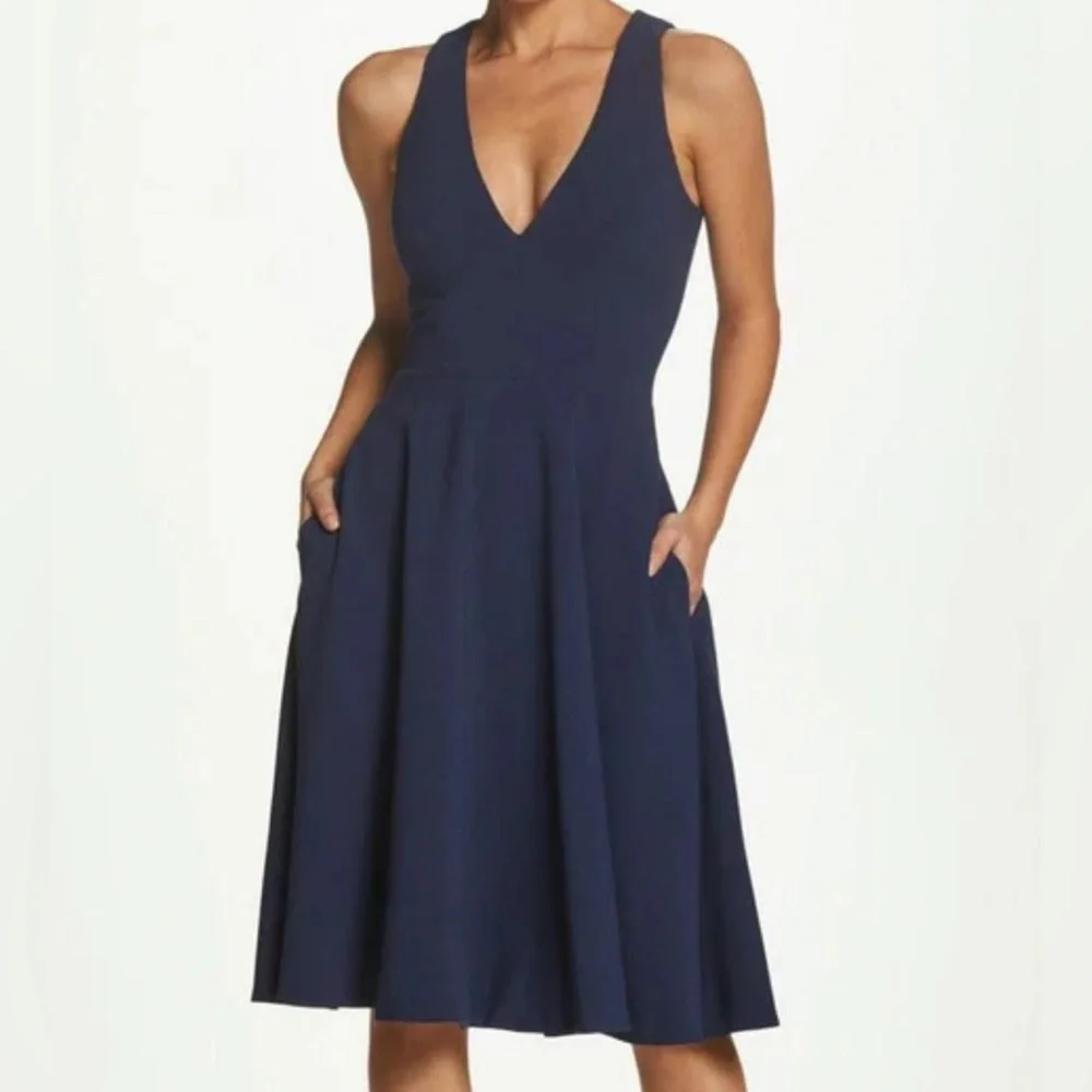 Dress The Population Catalina Navy V-Neck Sleeveless Midi Dress - Picture 1 of 13